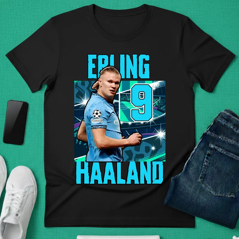 ERLING HAALAND 9 Manchester City Sport Foci - Férfi póló - Fekete - Sport - Foci