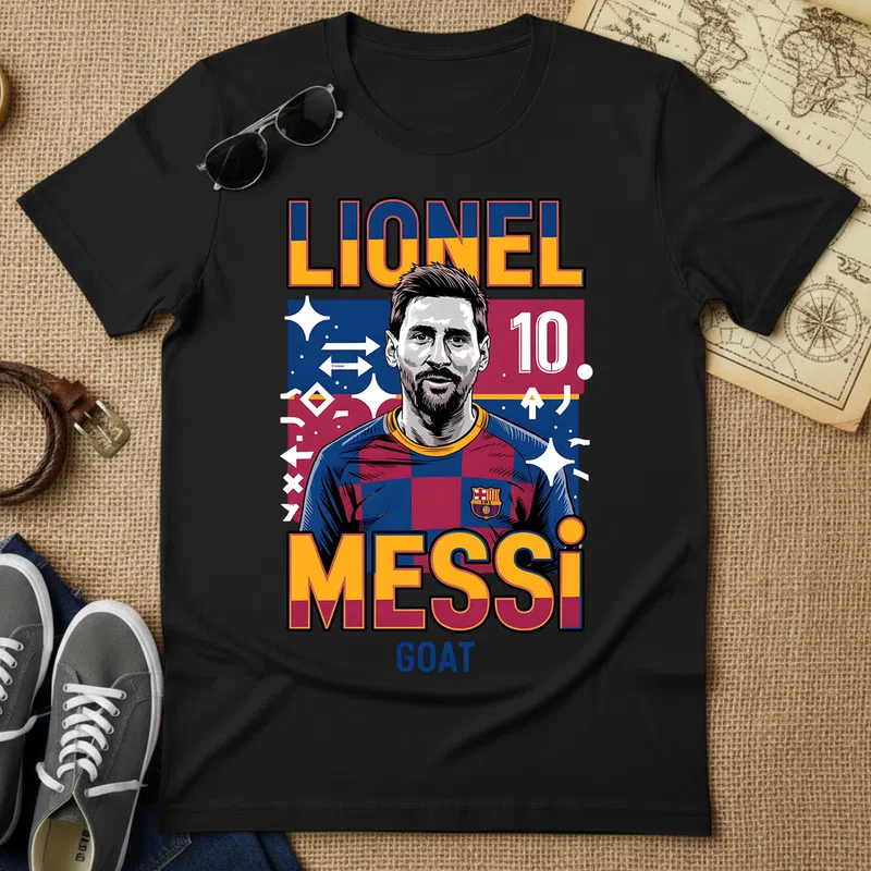 LIONEL MESSI GOAT 10 Barça Retro Sport Foci - Férfi póló - Fekete - Sport - Foci