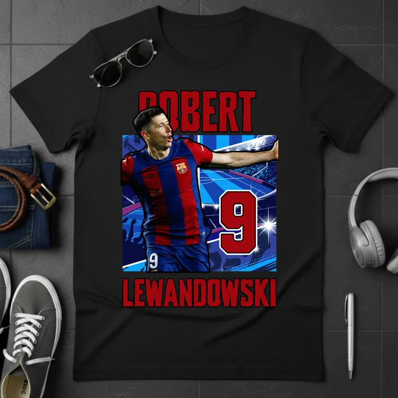 ROBERT LEWANDOWSKI 9 Gólöröm Barcelona Sport Foci - Férfi póló - Fekete - Sport - Foci