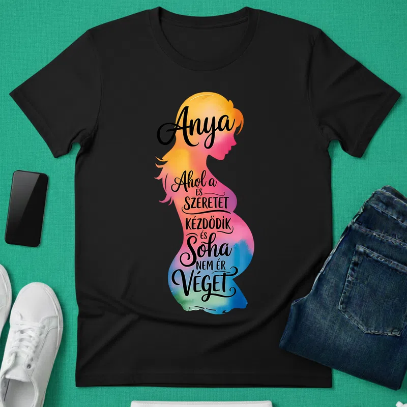 Anya Ahol a szeretet kezdődik Páros Anya - Gyerek - Férfi póló - Fekete - Páros - Anya - Gyerek