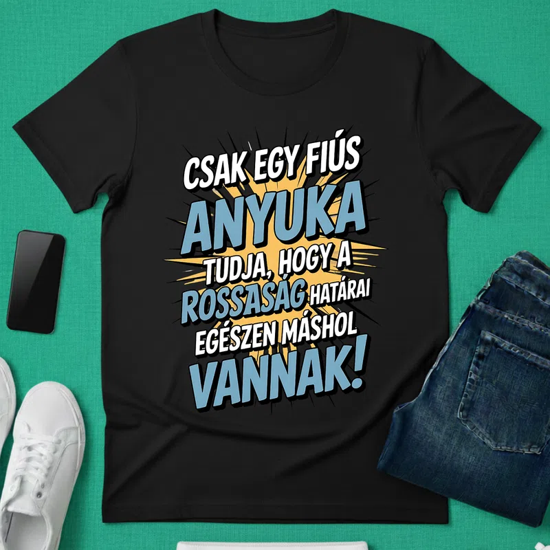 ANYUKA – vicces, büszke, szuperhős Páros Anya - Gyerek - Férfi póló - Fekete - Páros - Anya - Gyerek