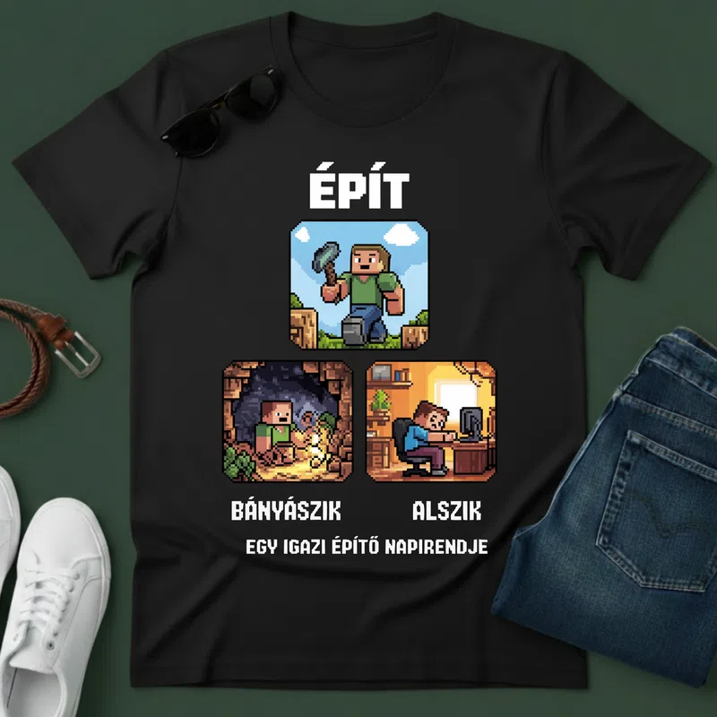 ÉPÍT Pixel Retro Gamer Gamer minecraft-polok - Férfi póló - Fekete - Gamer - minecraft-polok