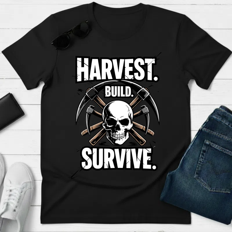HARVEST BUILD SURVIVE Skull Edgy Gamer altalanos-gamer - Férfi póló - Fekete - Gamer - altalanos-gamer