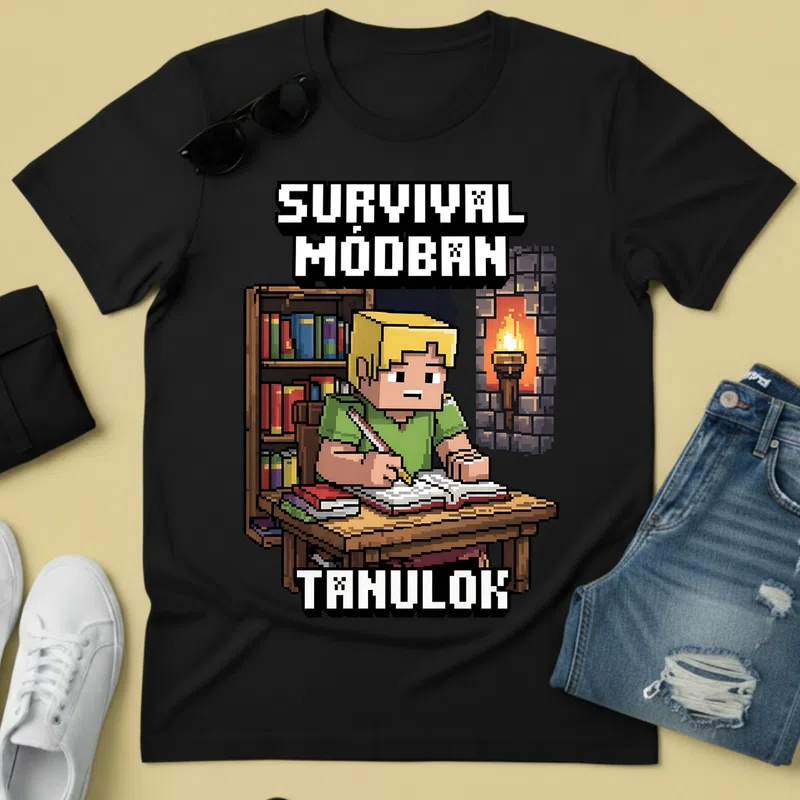 SURVIVAL MÓDBAN TANULOK Minecraft hangulat Gamer minecraft-polok - Férfi póló - Fekete - Gamer - minecraft-polok