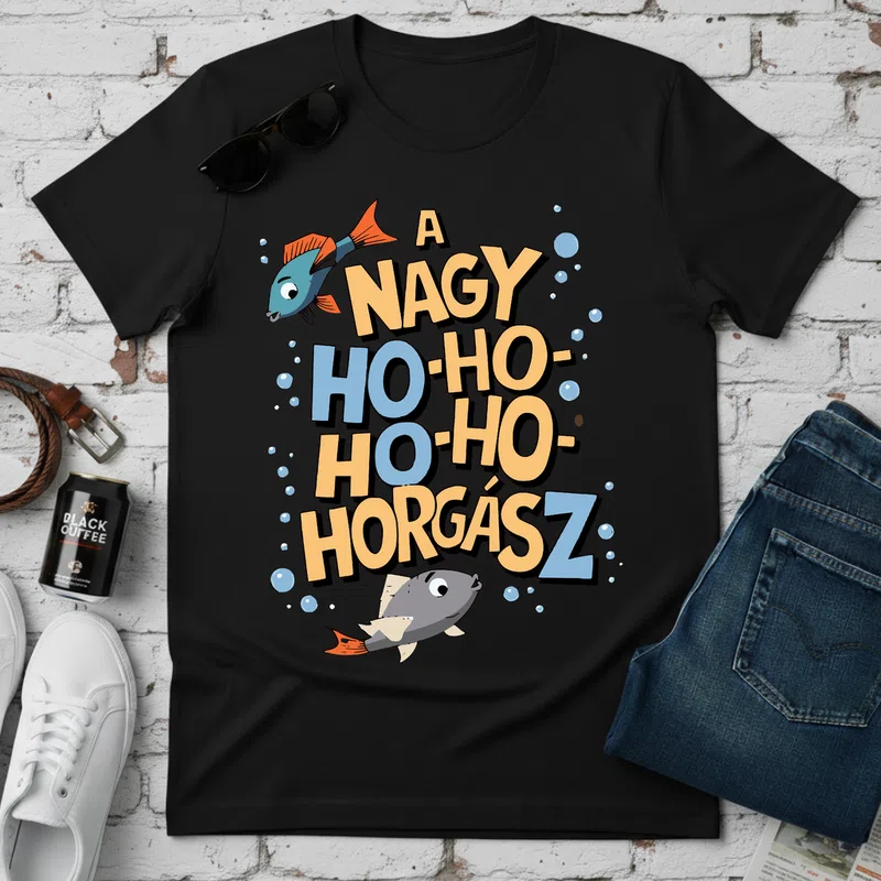 A NAGY HO-HO-HO HORGÁSZ vidám rajzolt Hobbi - Férfi póló - Fekete - Hobbi - Horgász