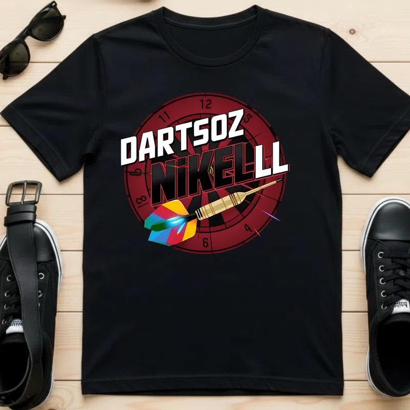 DARTSOZ NIKELL Retro Darts Logó Sport - Férfi póló - Fekete - Sport - Darts