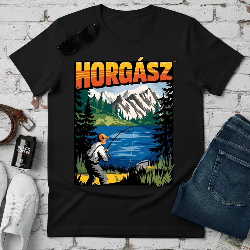 HORGÁSZ Hegyi Kaland és Nyugalom Hobbi - Férfi póló - Fekete - Hobbi - Horgász