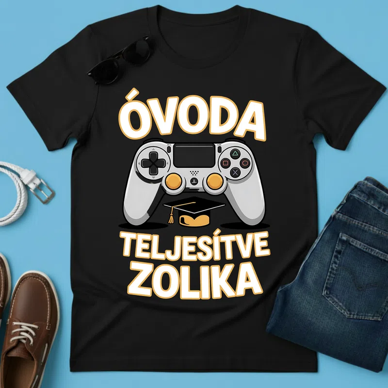 ÓVODA Teljesítve egyedi névvel Gamer Diploma Ballagás - Férfi póló - Fekete - Ballagás - Óvoda