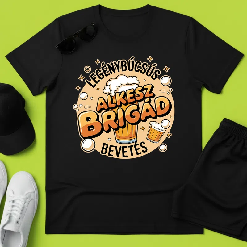 ALKESZ BRIGÁD Legénybúcsús Bevetés Házasság Legénybúcsú - Férfi póló - Fekete - Házasság - Legénybúcsú