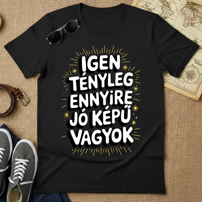 IGEN TÉNYLEG ENNYIRE JÓ KÉPŰ VAGYOK vicces magabiztos Vicces Vicces szöveg - Férfi póló - Fekete - Vicces - Vicces szöveg