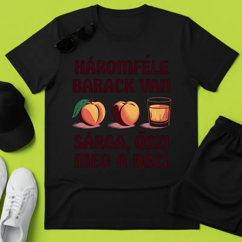 Háromféle barack van — sárga, őszi, humoros Vicces - Férfi póló - Fekete - Vicces - Vicces szöveg