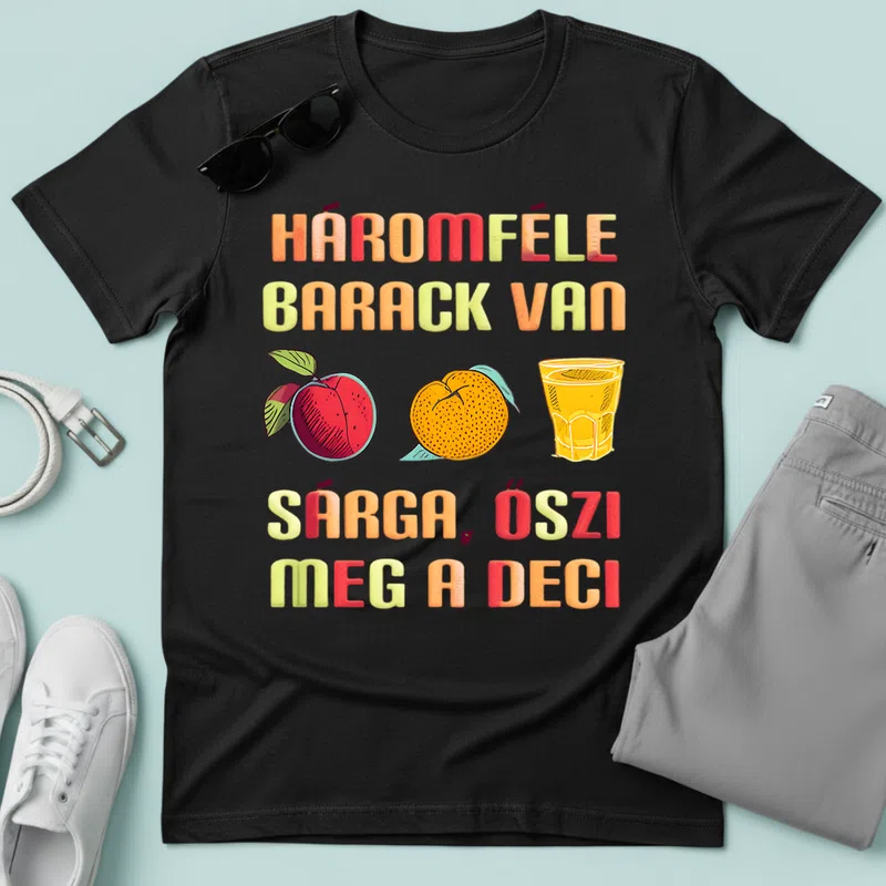 Háromféle barack van – vicces retro Vicces - Férfi póló - Fekete - Vicces - Vicces szöveg
