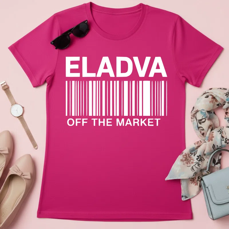 ELADVA Off The Market vonalkód minimalista Házasság Lánybúcsú - Női póló - Pink - Házasság - Lánybúcsú