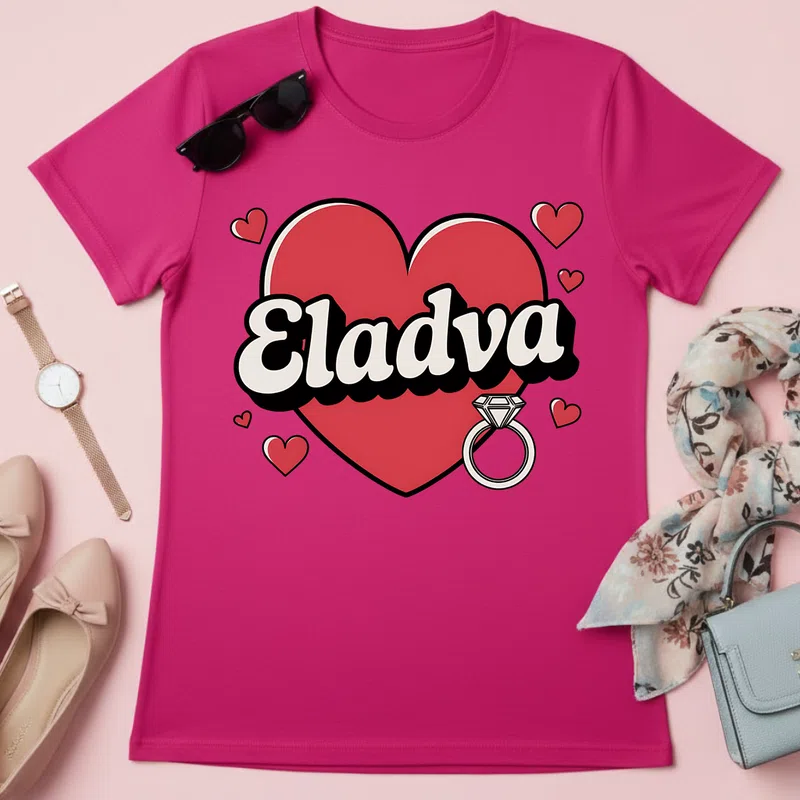 Eladva Szív Jegygyűrű Romantikus Házasság Lánybúcsú - Női póló - Pink - Házasság - Lánybúcsú