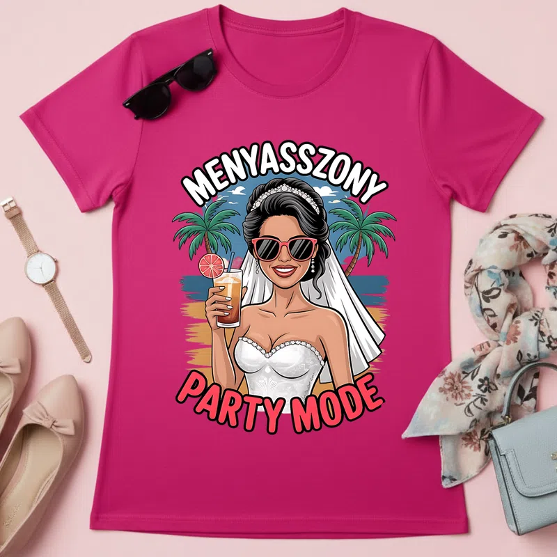 MENYASSZONY Party Mode Nyaralás Házasság Lánybúcsú - Női póló - Pink - Házasság - Lánybúcsú
