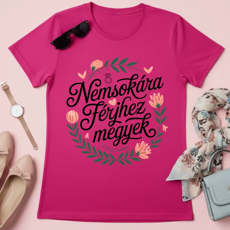 Nemsokára férjhez megyek – Virágos romantikus Házasság Lánybúcsú - Női póló - Pink - Házasság - Lánybúcsú
