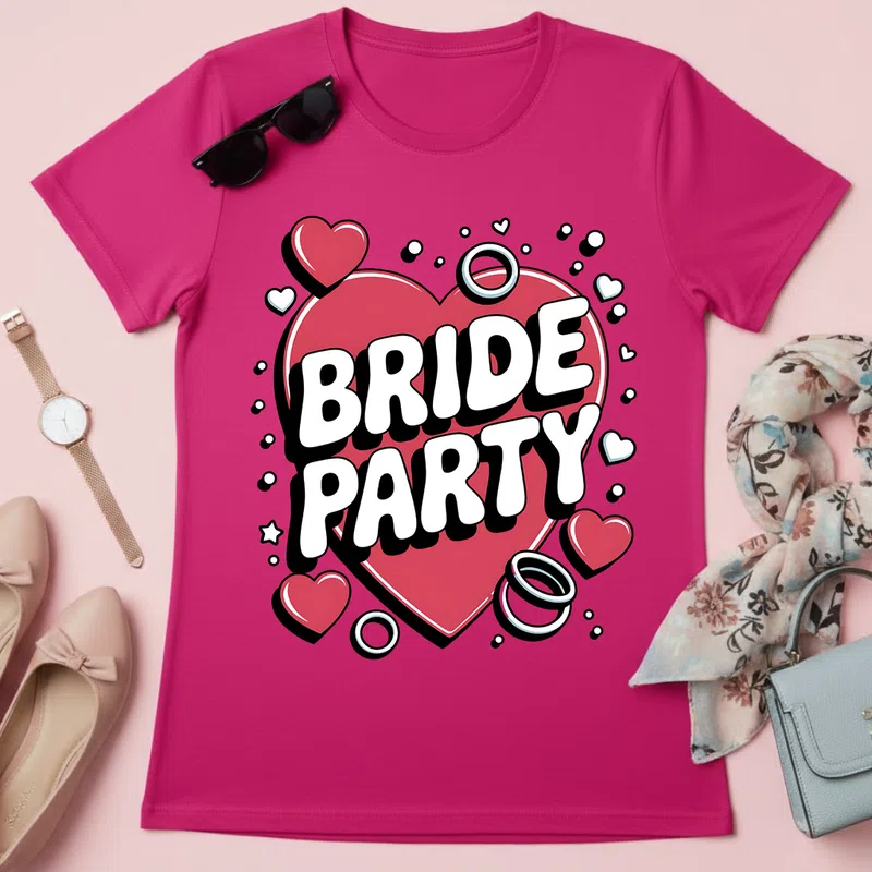 BRIDE PARTY Vidám Szívek Házasság Lánybúcsú - Női póló - Pink - Házasság - Lánybúcsú