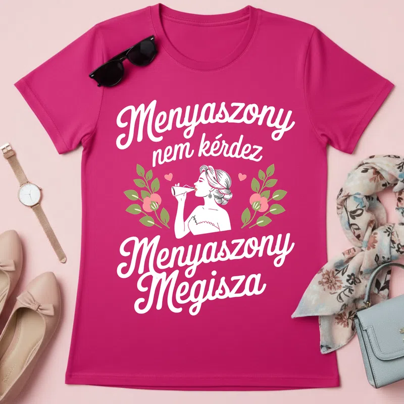 Menyaszony nem kérdez vicces esküvői Házasság Lánybúcsú - Női póló - Pink - Házasság - Lánybúcsú