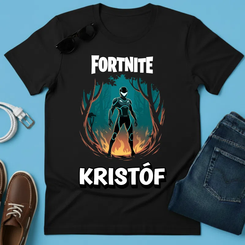 FORTNITE egyedi névvel Sci Fi Hős Gamer - Férfi póló - Fekete - Gamer - fortnite