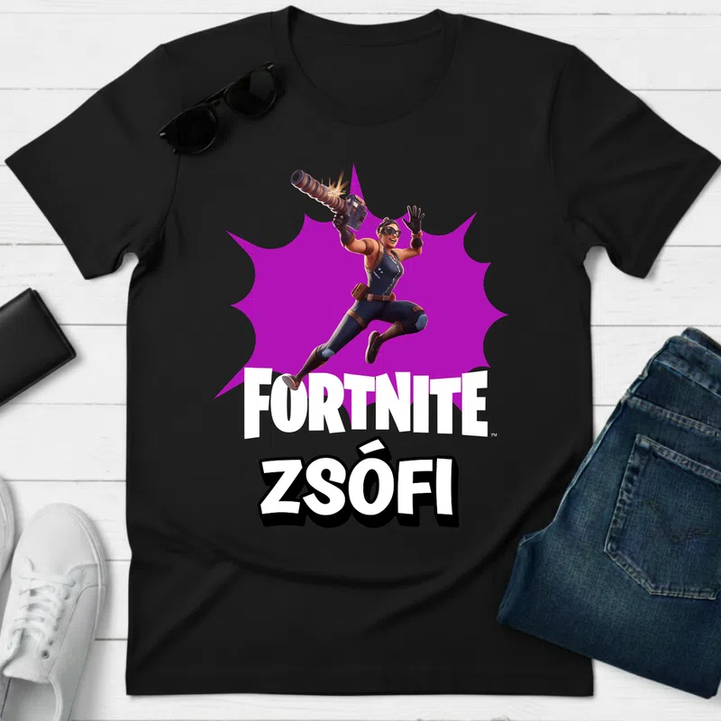 FORTNITE egyedi névvel Gamer Stílus Gamer - Férfi póló - Fekete - Gamer - altalanos-gamer