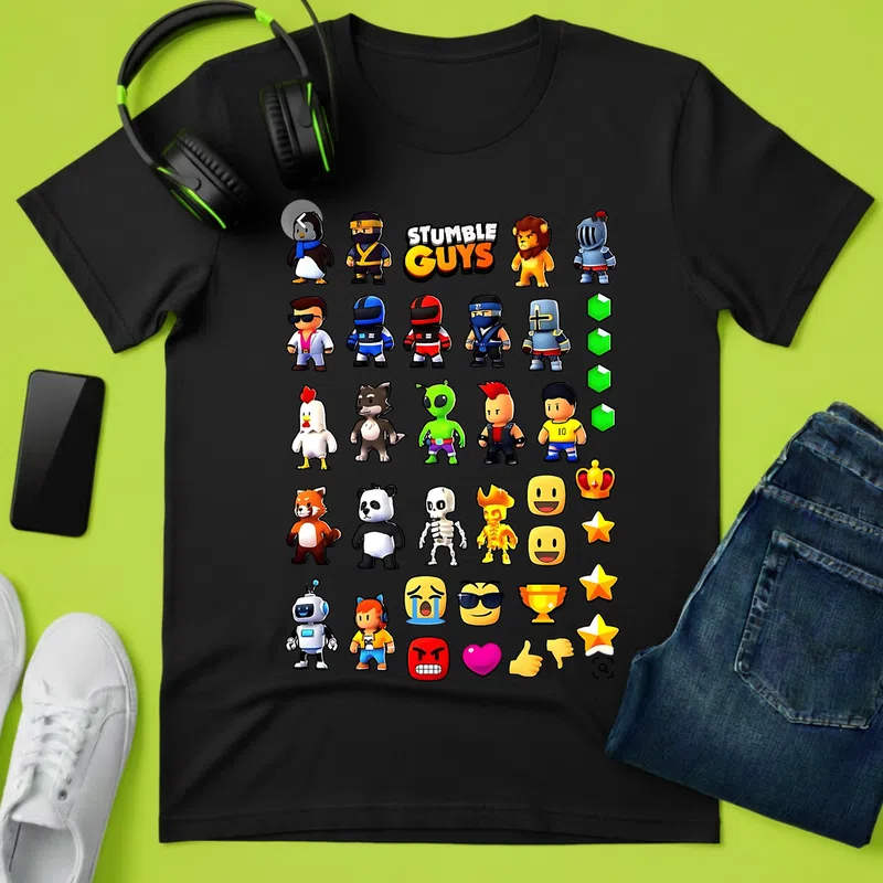 Stumble Guys szereplők és emojik Gamer - Férfi póló - Fekete - Gamer - stumble-guys