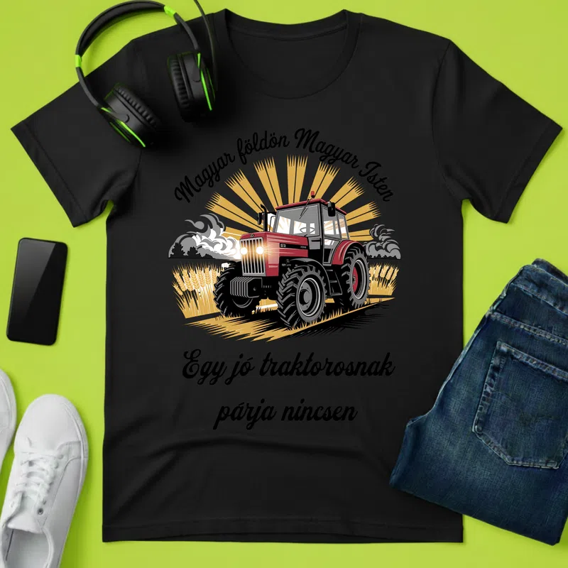 Magyar földön Magyar Isten Traktor és Napfény Járművek Traktor - Férfi póló - Fekete - Járművek - Traktor