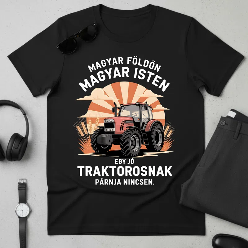 MAGYAR FÖLDÖN MAGYAR ISTEN Traktoros Büszke Járművek Traktor - Férfi póló - Fekete - Járművek - Traktor