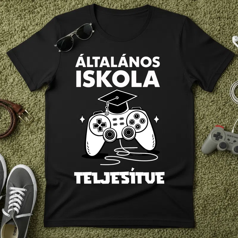 Általános Iskola Teljesítve Gamer Ballagás - Férfi póló - Fekete - Ballagás - Suli