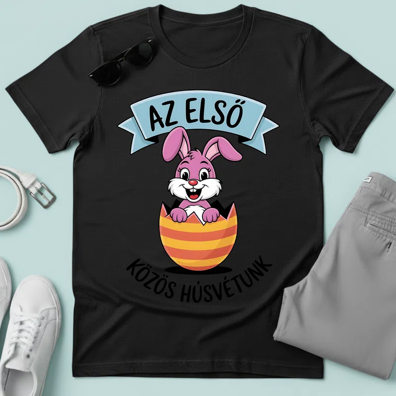 AZ ELSŐ vidám nyuszi Ünnepek - Férfi póló - Fekete - Ünnepek - Húsvétra