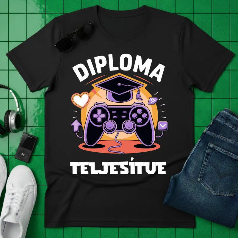 DIPLOMA Teljesítve Gamer Stílus Gamer - Férfi póló - Fekete - Gamer - altalanos-gamer