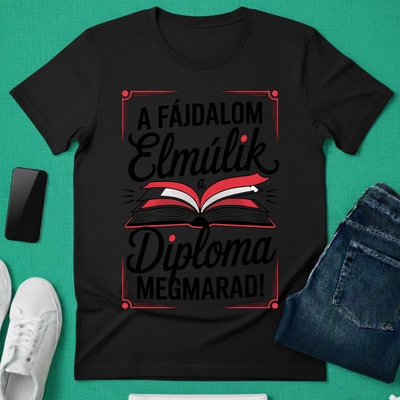 A fájdalom elmúlik diploma megmarad humoros motiváló Ballagás Suli - Férfi póló - Fekete - Ballagás - Suli