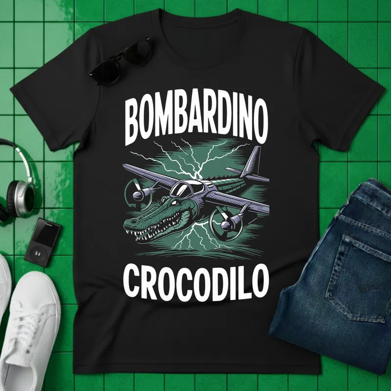 Bombardino Crocodilo Retró Aviáció Vicces Meme - Férfi póló - Fekete - Vicces - Meme