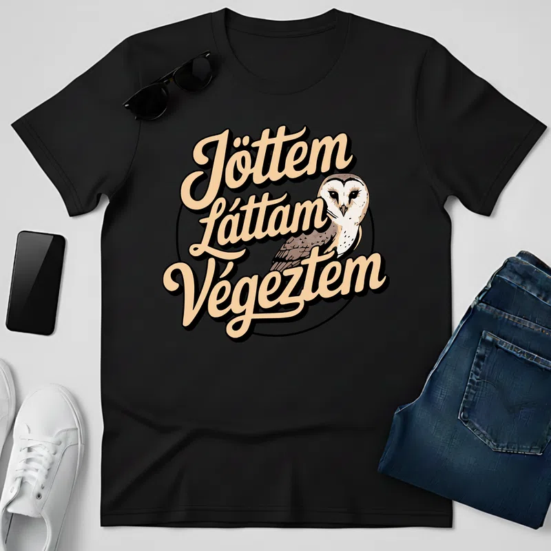 Jöttem Láttam Végeztem Bagoly Retro Ballagás - Férfi póló - Fekete - Ballagás