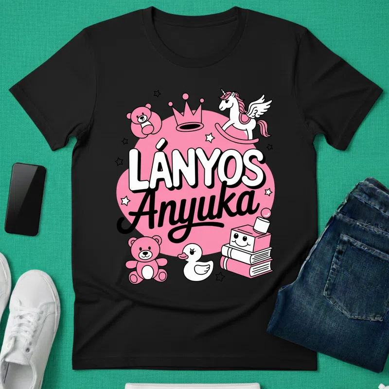 Lányos Anyuka Cuki Babás Család Anyának - Férfi póló - Fekete - Család - Anyának