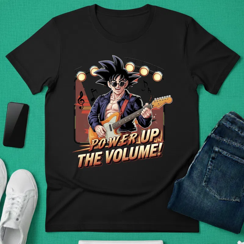 POWER UP THE VOLUME! Rock Gitár Filmek és Sorozatok - Férfi póló - Fekete - Filmek és Sorozatok - Anime