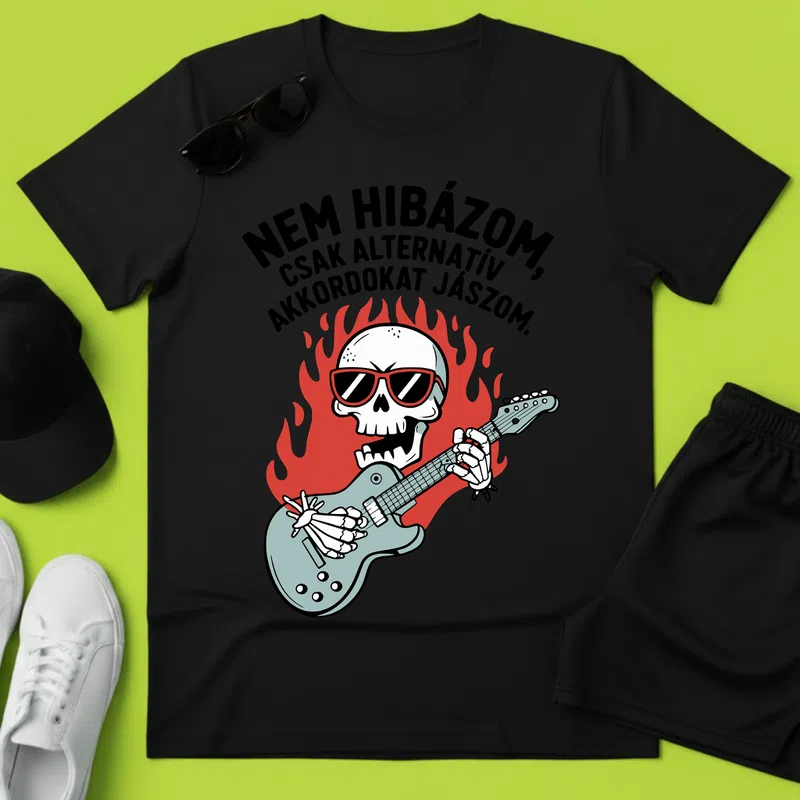 Nem hibázom, csak alternatív akkordokat játszom rock Hobbi - Férfi póló - Fekete - Hobbi - Gitár