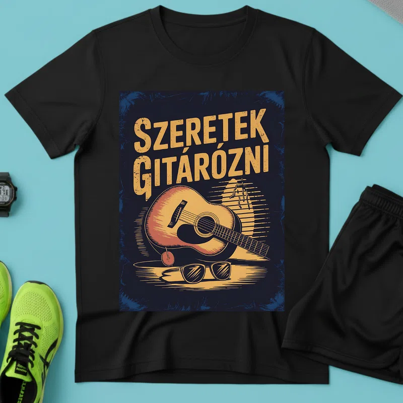 SZERETEK GITÁROZNI Retro Rock Hangulat Hobbi - Férfi póló - Fekete - Hobbi - Gitár