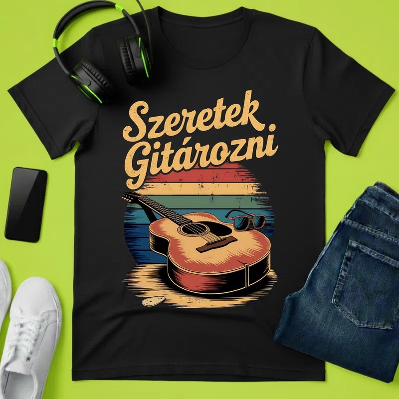 Szeretek Gitározni Vintage Nyári Laza Hobbi - Férfi póló - Fekete - Hobbi - Gitár