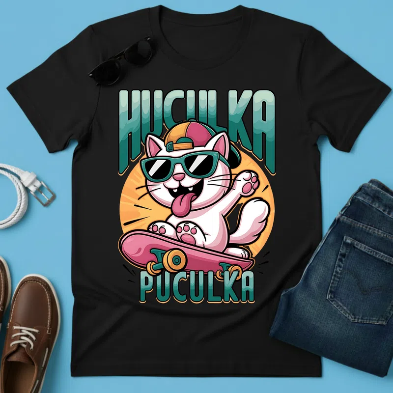 HUCKA menő cica Állatok és Természet - Férfi póló - Fekete - Vicces - Meme