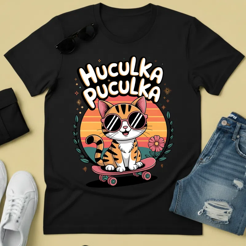 Huculka Puculka cuki cica Állatok és Természet - Férfi póló - Fekete - Vicces - Meme