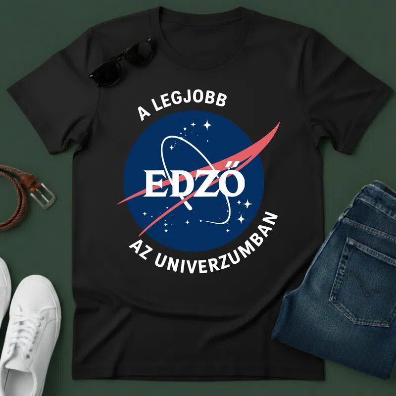 EDZŐ — A legjobb az univerzumban, űr humor Foglalkozások - Férfi póló - Fekete - Foglalkozások - Edző