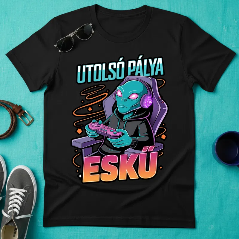 ESKÜ Űrlény Gamer Retro Gamer - Férfi póló - Fekete - Gamer - altalanos-gamer
