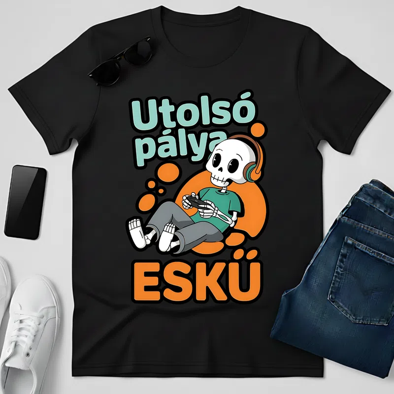 Utolsó pálya ESKÜ Gamer csontváz Gamer - Férfi póló - Fekete - Gamer - altalanos-gamer
