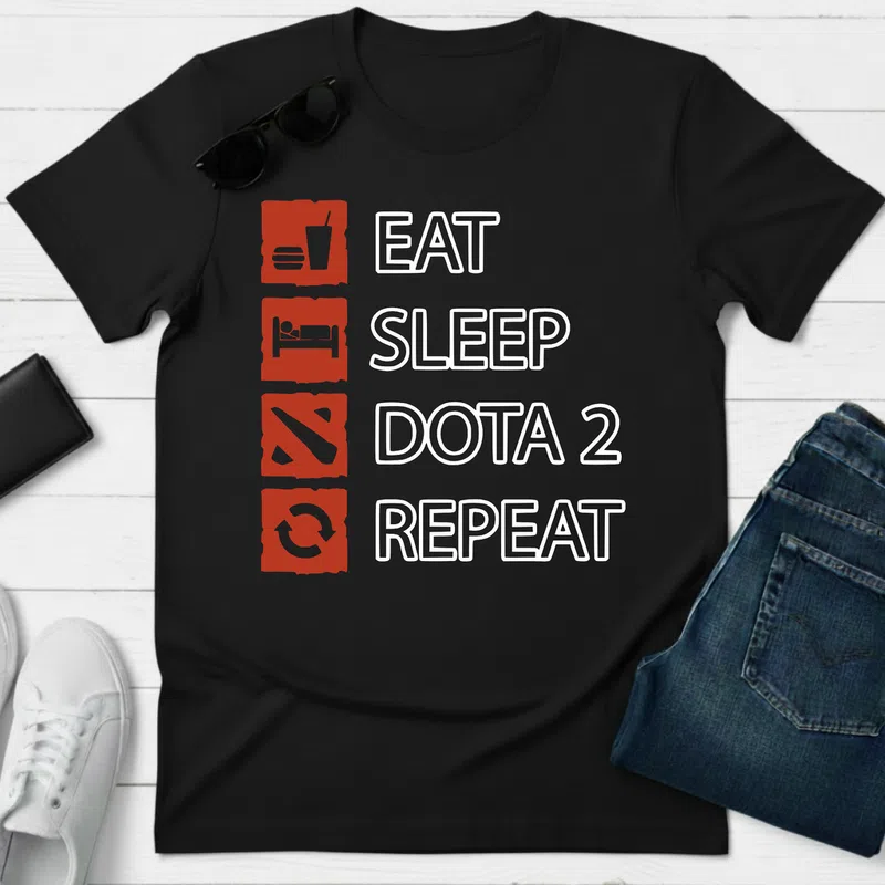 EAT SLEEP DOTA 2 REPEAT gamer rutin Gamer - Férfi póló - Fekete - Gamer - dota-2