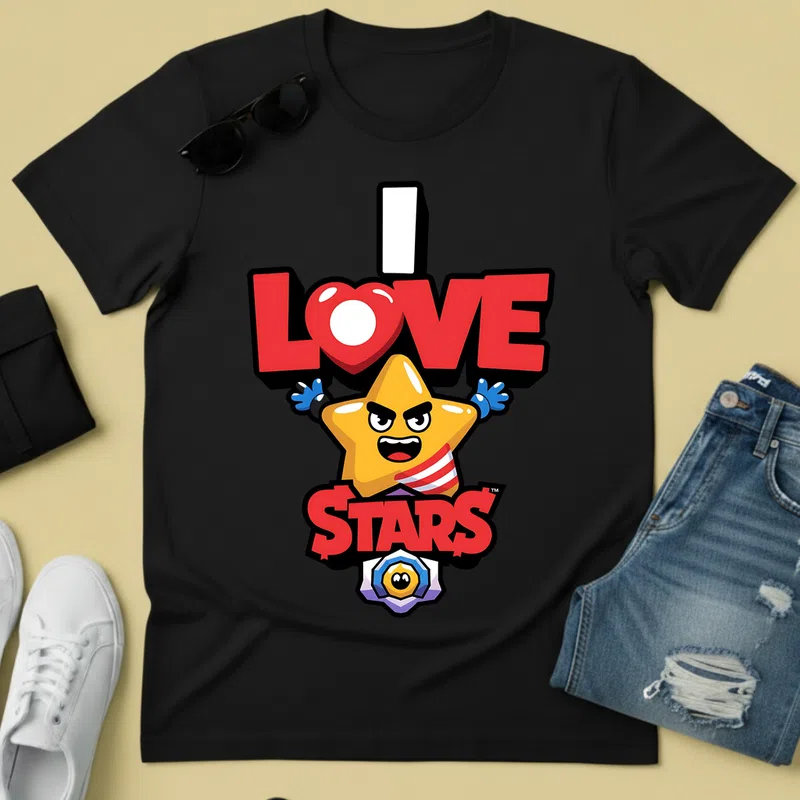 I LOVE STARS vidám csillag Gamer - Férfi póló - Fekete - Gamer - brawl-stars