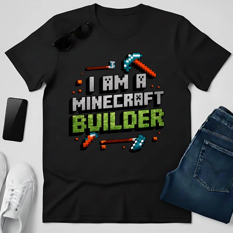 I AM A MINECRAFT BUILDER Retro Pixel Gamer - Férfi póló - Fekete - Gamer - minecraft-polok