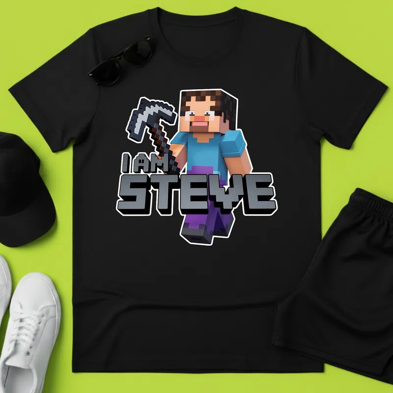 I AM STEVE Minecraft karakter kaland Gamer - Férfi póló - Fekete - Gamer - minecraft-polok
