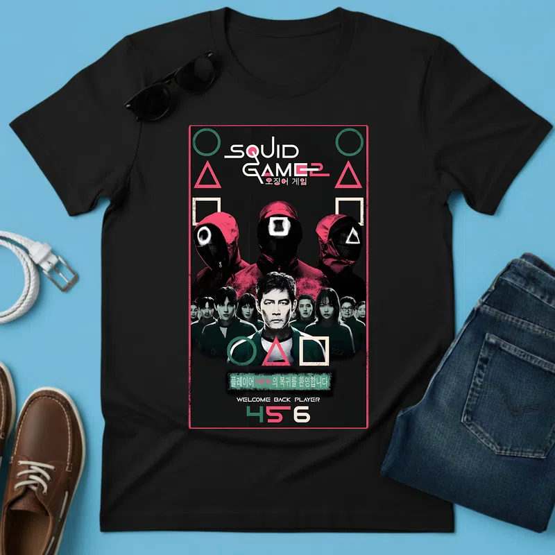 SQUID GAME 2 Visszatérés 456 Filmek és Sorozatok - Férfi póló - Fekete - Filmek és Sorozatok - Squid game