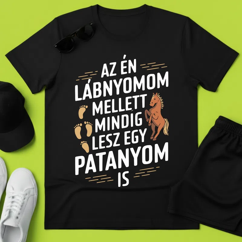 Az én lábnyomom mellett patanyom is Állatok és Természet - Férfi póló - Fekete - Állatok és Természet - Ló