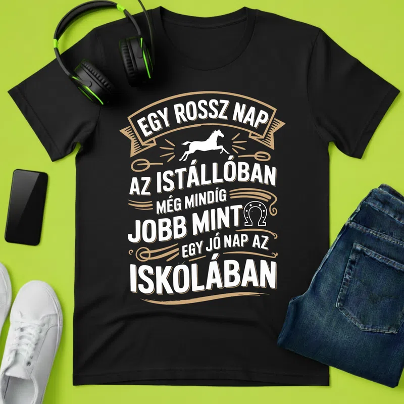 EGY ROSSZ NAP AZ ISTÁLLÓBAN - Lovas hangulat Állatok és Természet - Férfi póló - Fekete - Állatok és Természet - Lovas